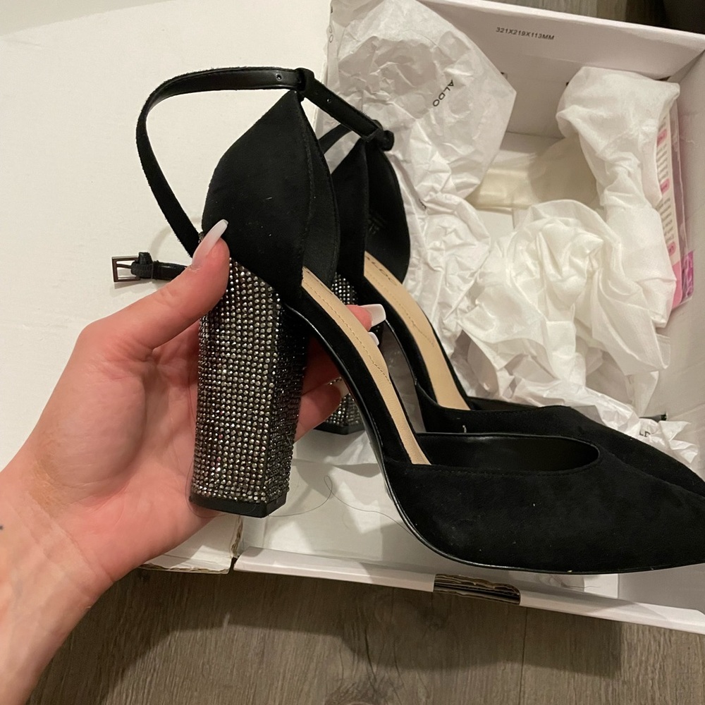 ALDO Black Velvet Rhinestone Heels